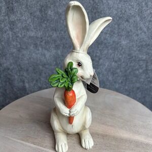 Martha Stewart Easter Bunny Rabbit Holding Carrot Resin Figurine Statue 10.5 in